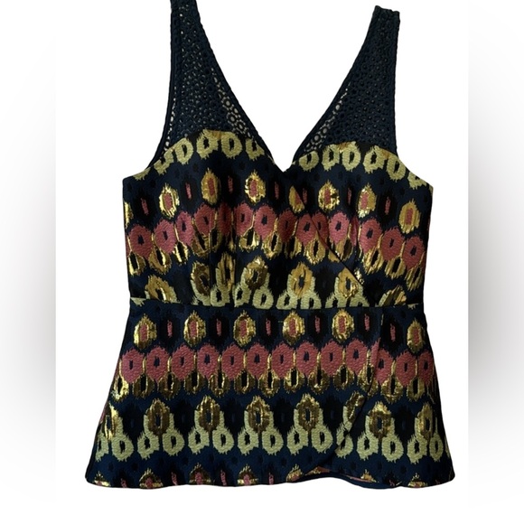 Anthropologie HD in Paris Yana Jacquard Peplum Top Blue Metallic Size 4 - Picture 9 of 16